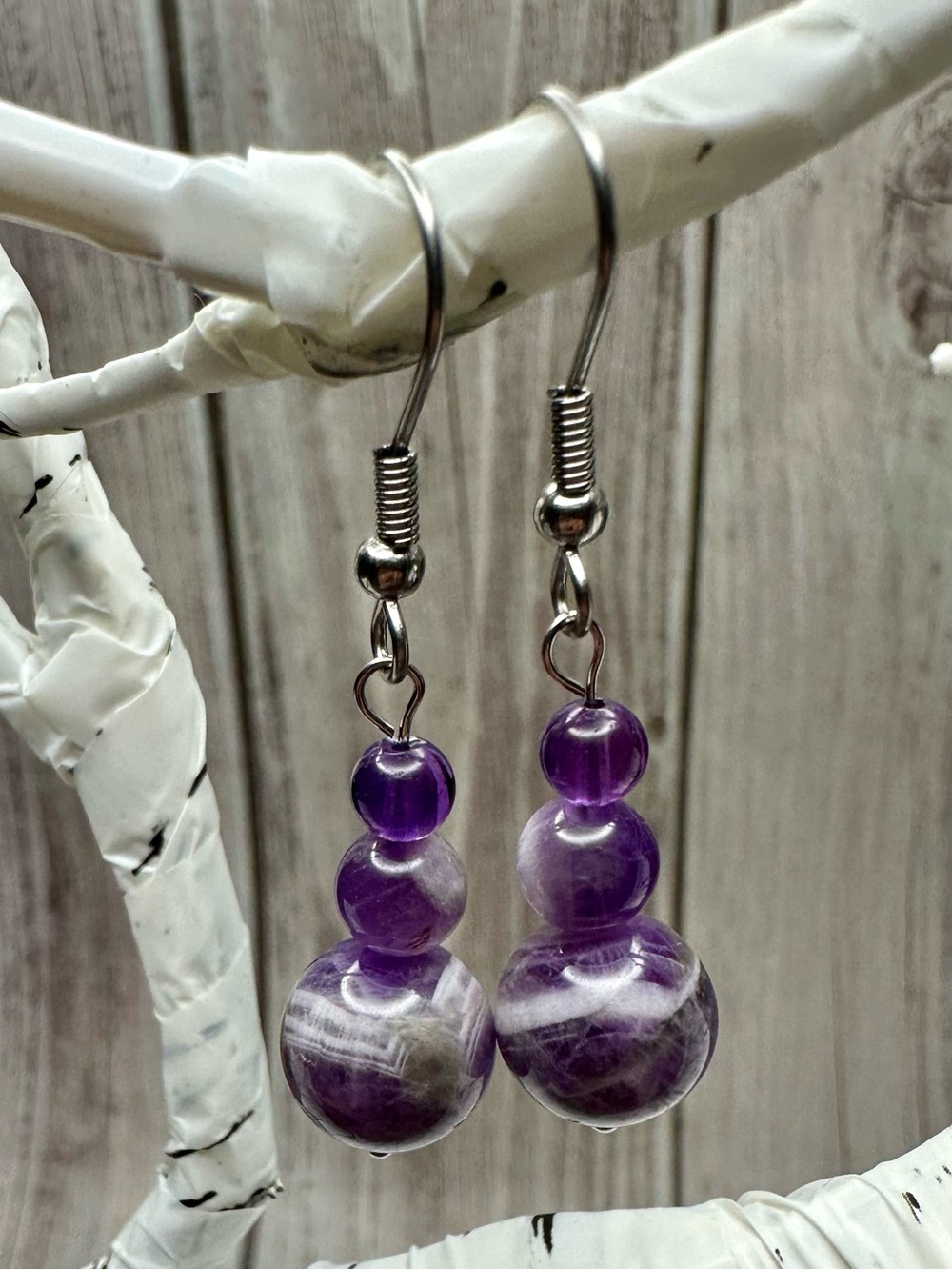 Handmade Purple Bead Dangle Earrings - Unbranded